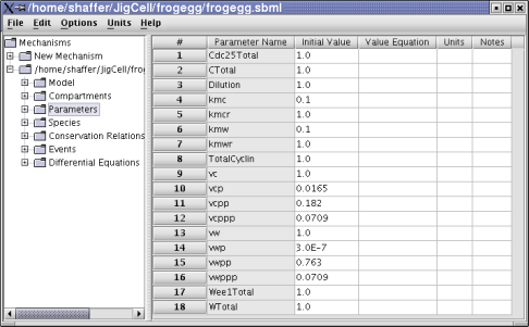 Model Builder frogegg parameters window
